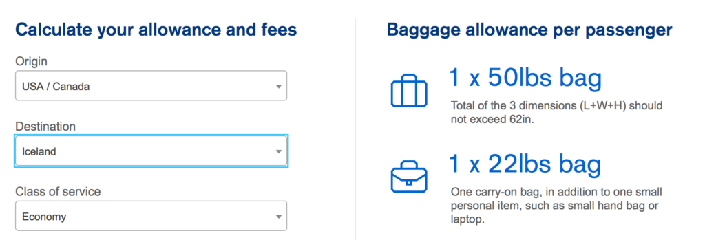 baggage allowance