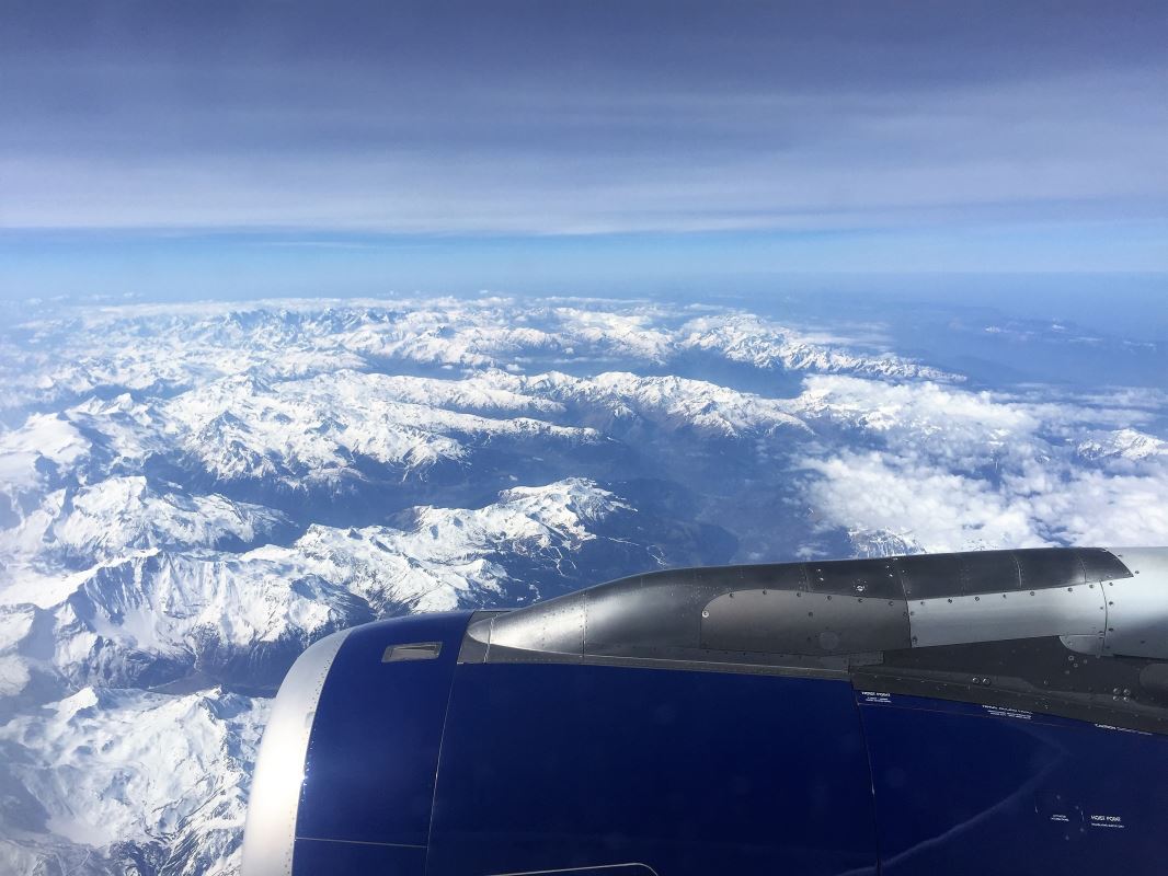 a view of the mountains from an airplane