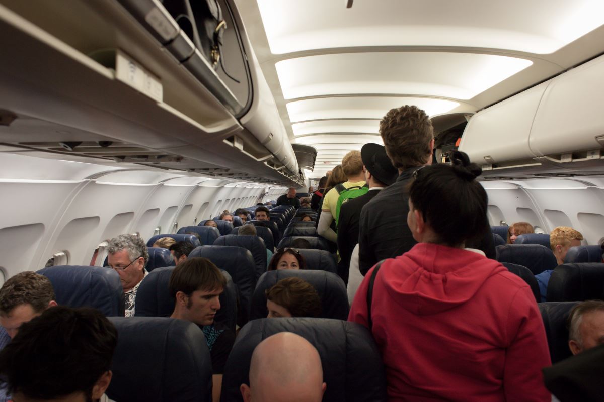 a group of people in an airplane