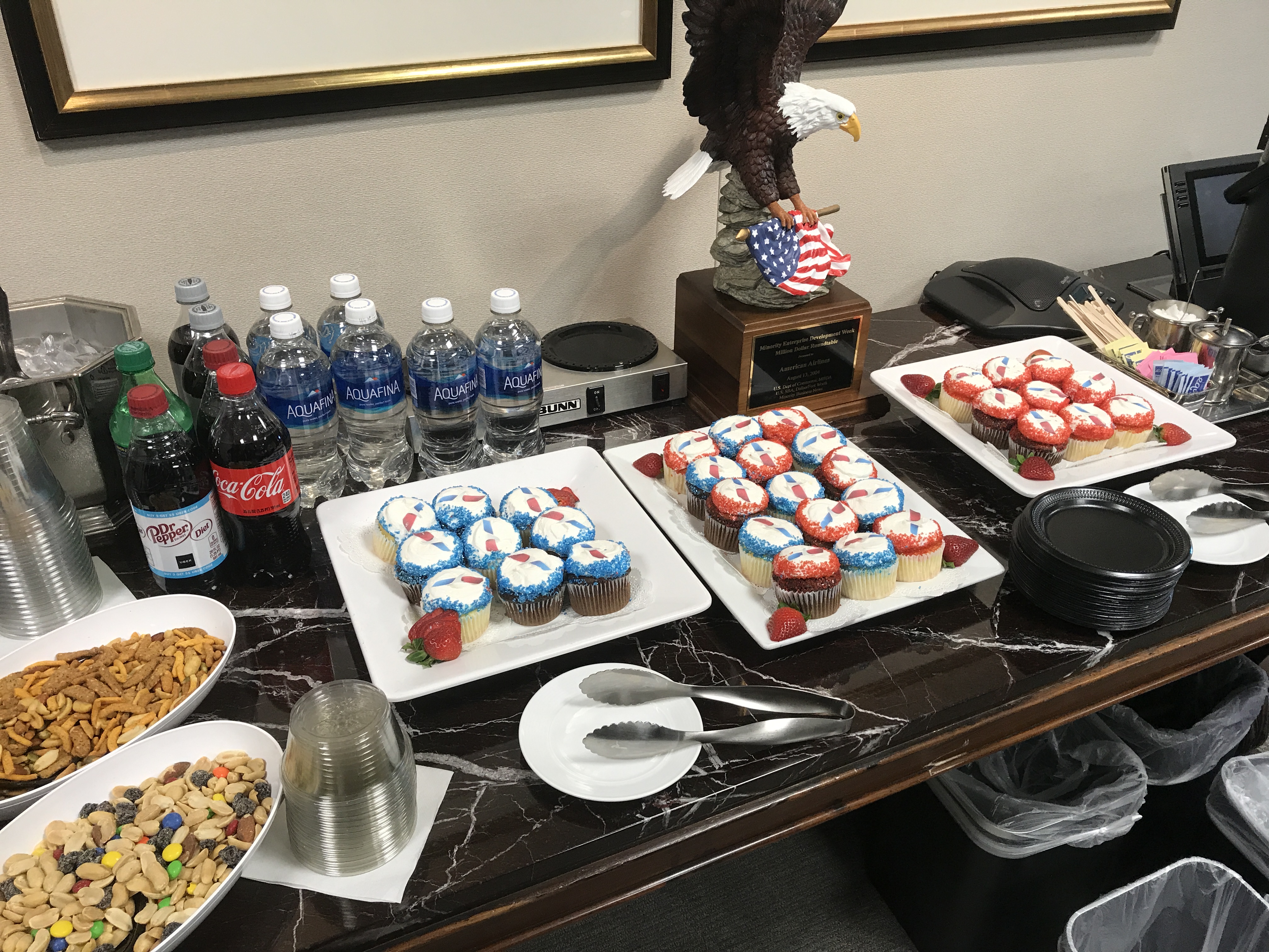 The impressive snack spread the American Airlines executive team had waiting for me.