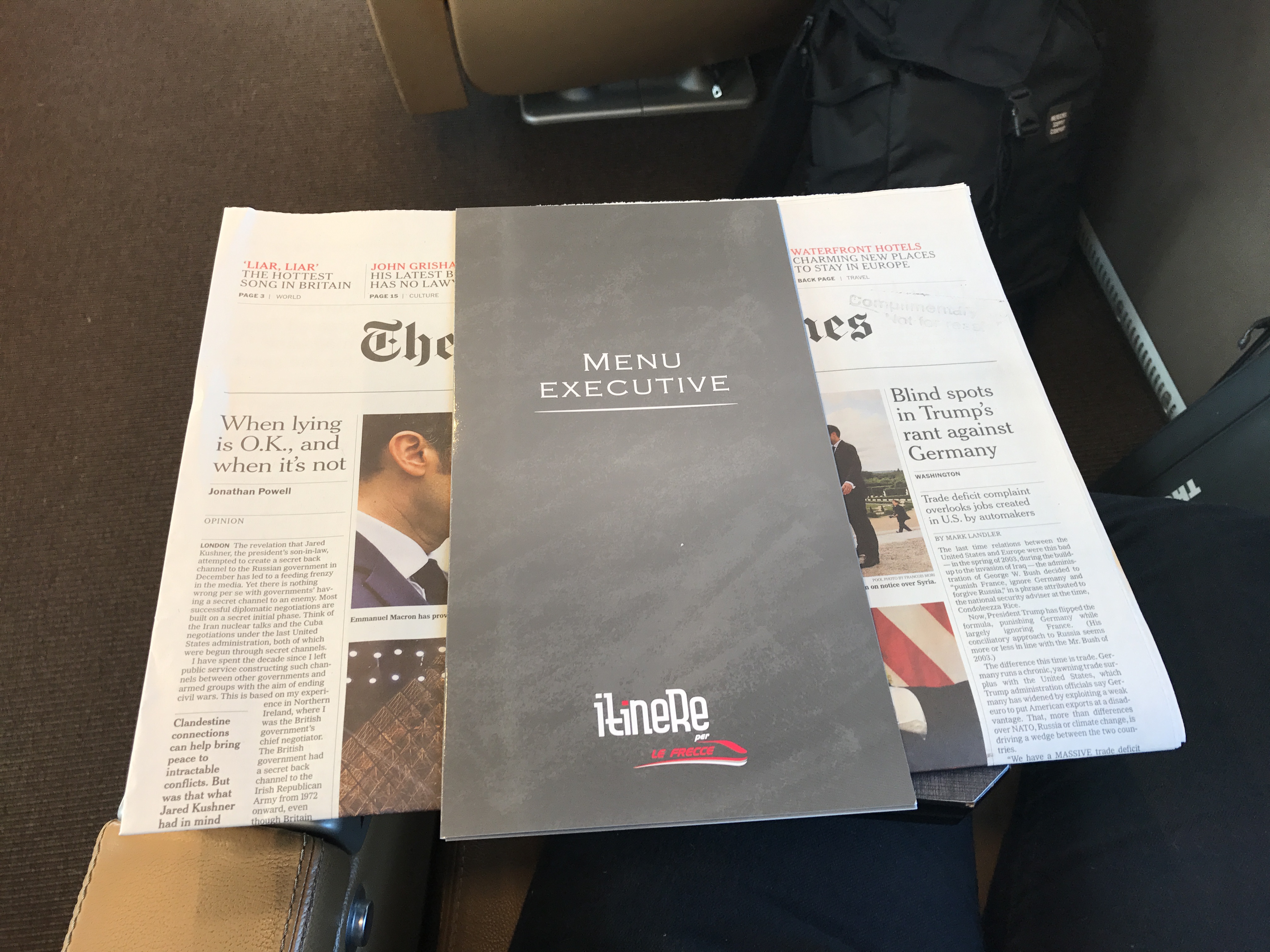 Trenitalia Executive Class Morning Paper and Menu for June 2017