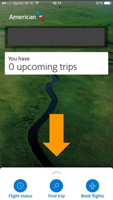 American Airlines Mobile App Homes Screen
