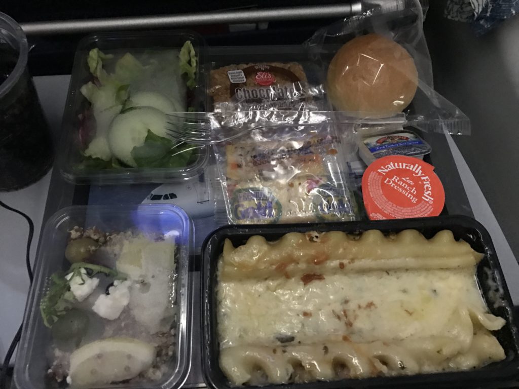 food in a tray on a plane