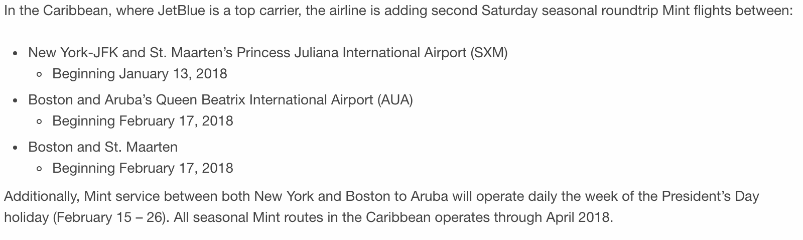 JetBlue Mint Class expansion into the Caribbean