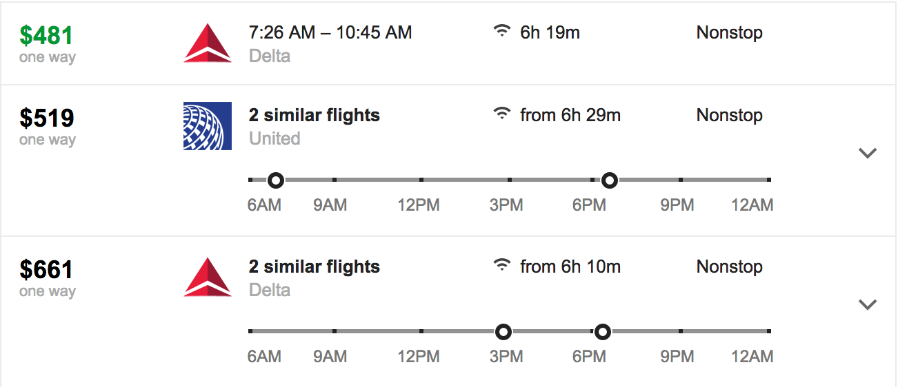 a screenshot of a flight schedule