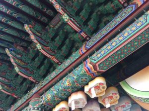 a colorful roof with lanterns