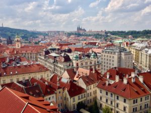 a city with many red roofs