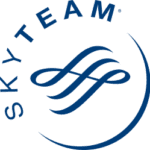 a blue logo with white text