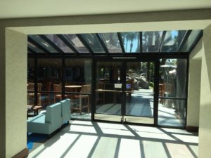 a glass door in a building