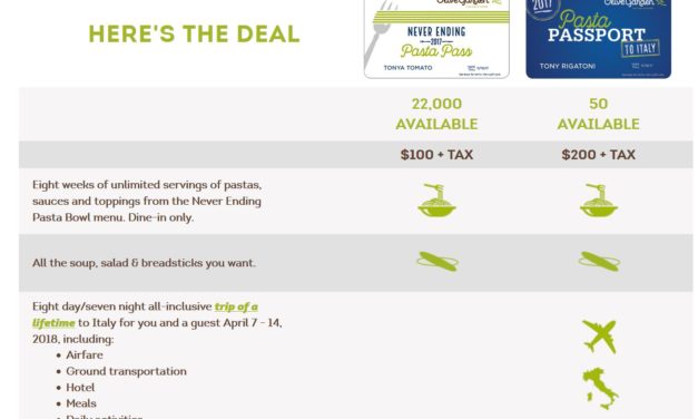 DEAL: Olive Garden Pasta Pass + Trip To Italy For 2 Only $200!
