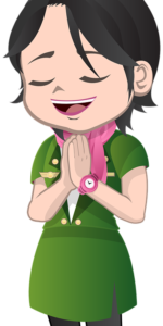 a cartoon of a girl with her hands together