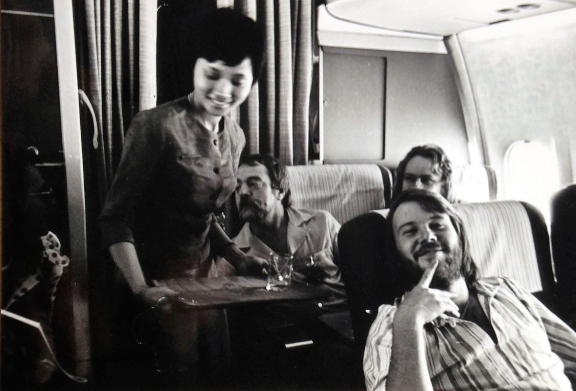 a group of people in an airplane