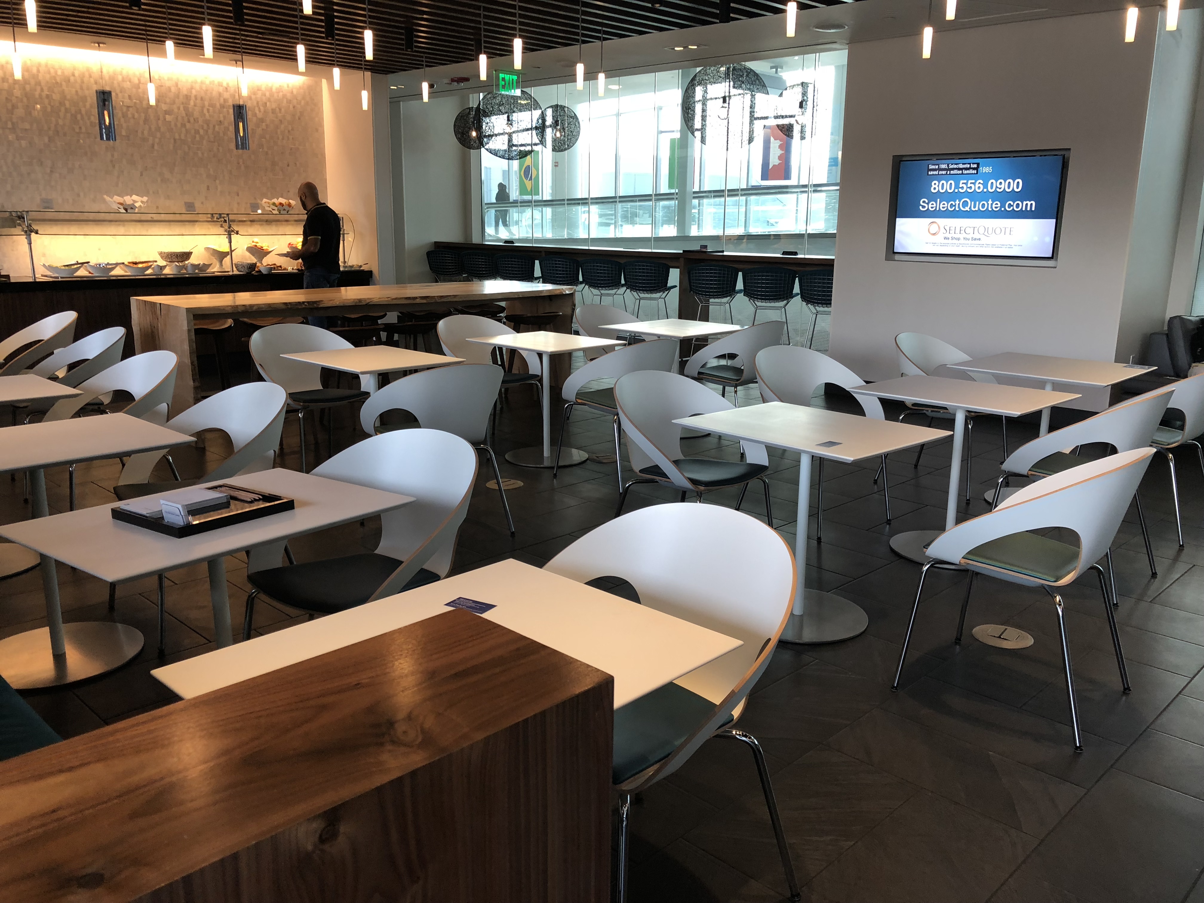 a room with tables and chairs