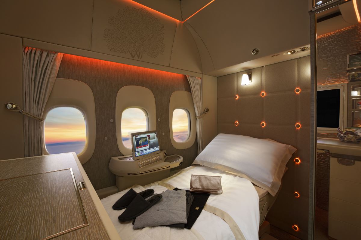 a bed in a plane