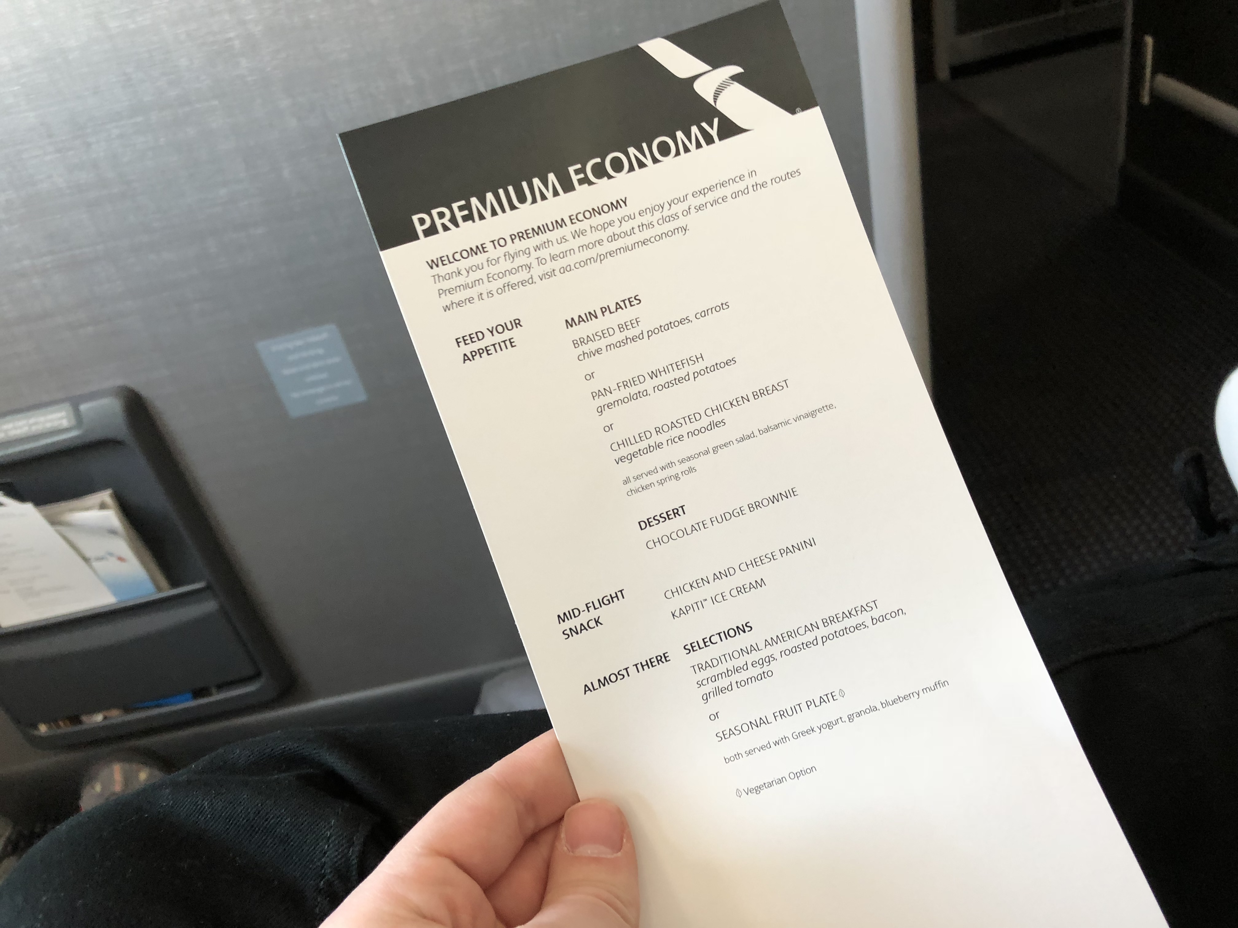 American Airlines Premium Economy Menu