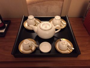 a tea set on a tray