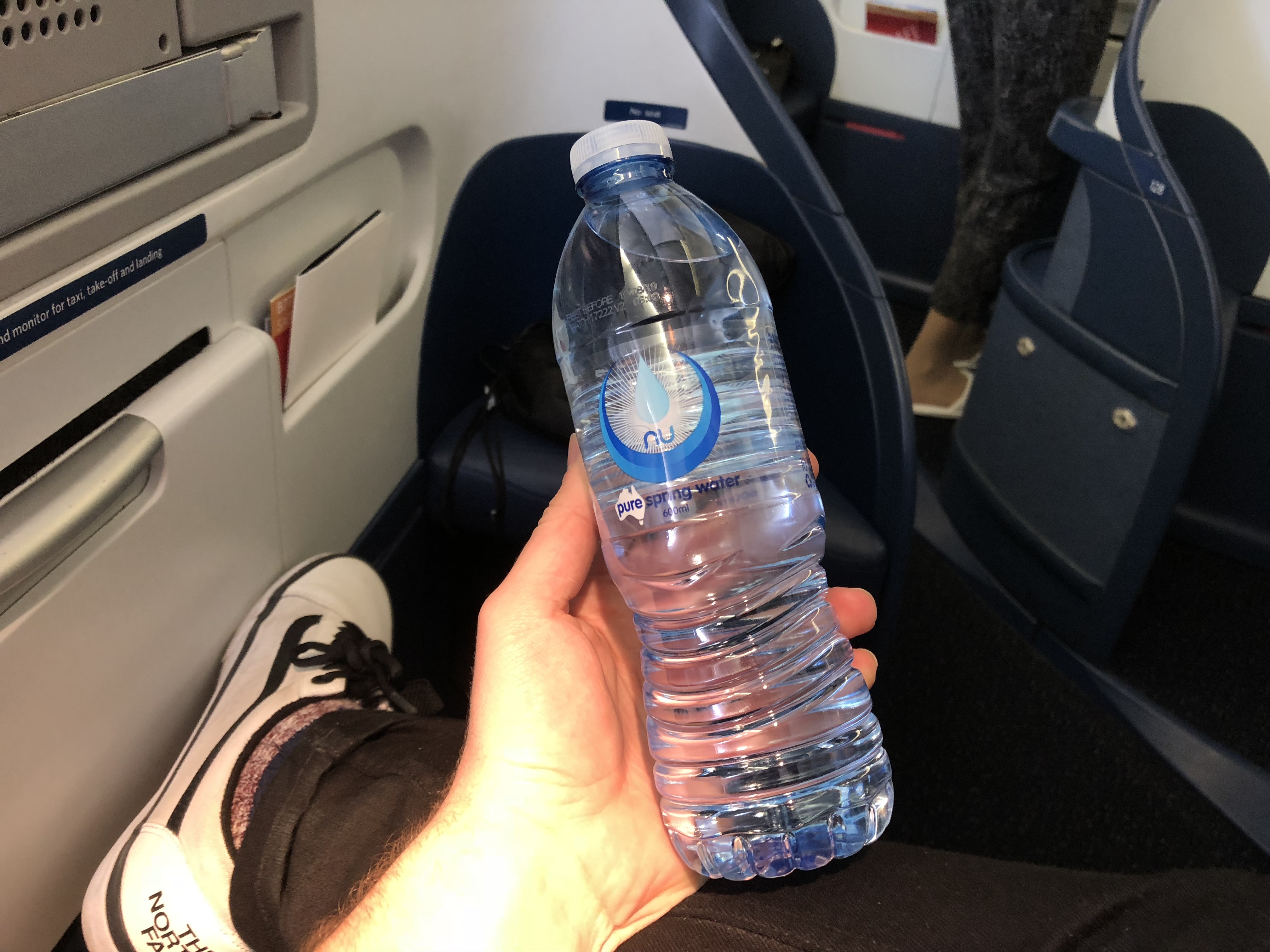 Delta One pre-flight bottle water, Sydney to Los Angeles