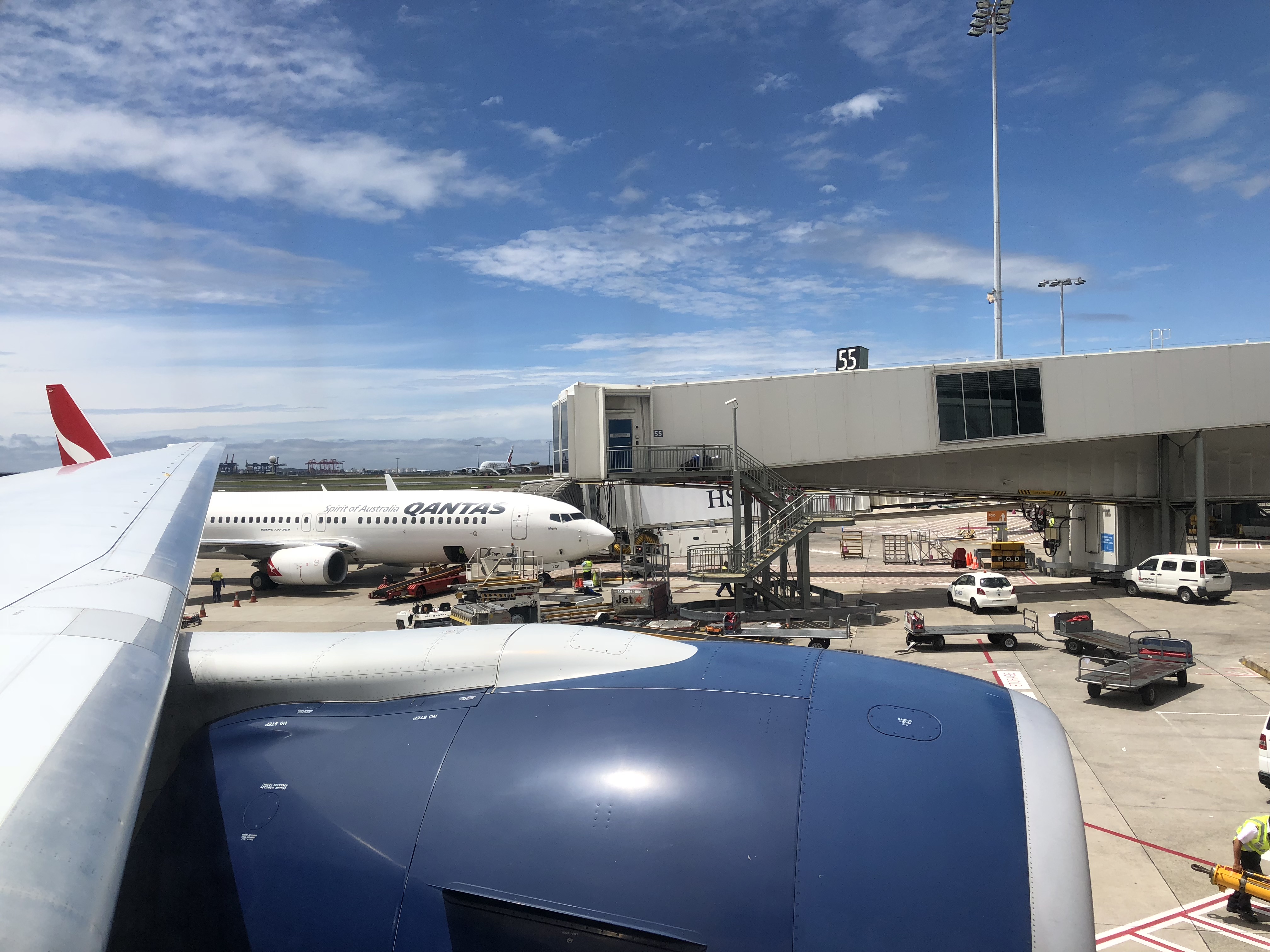 View from the wing at Sydney International Airport aboard a Delta 777-200LR