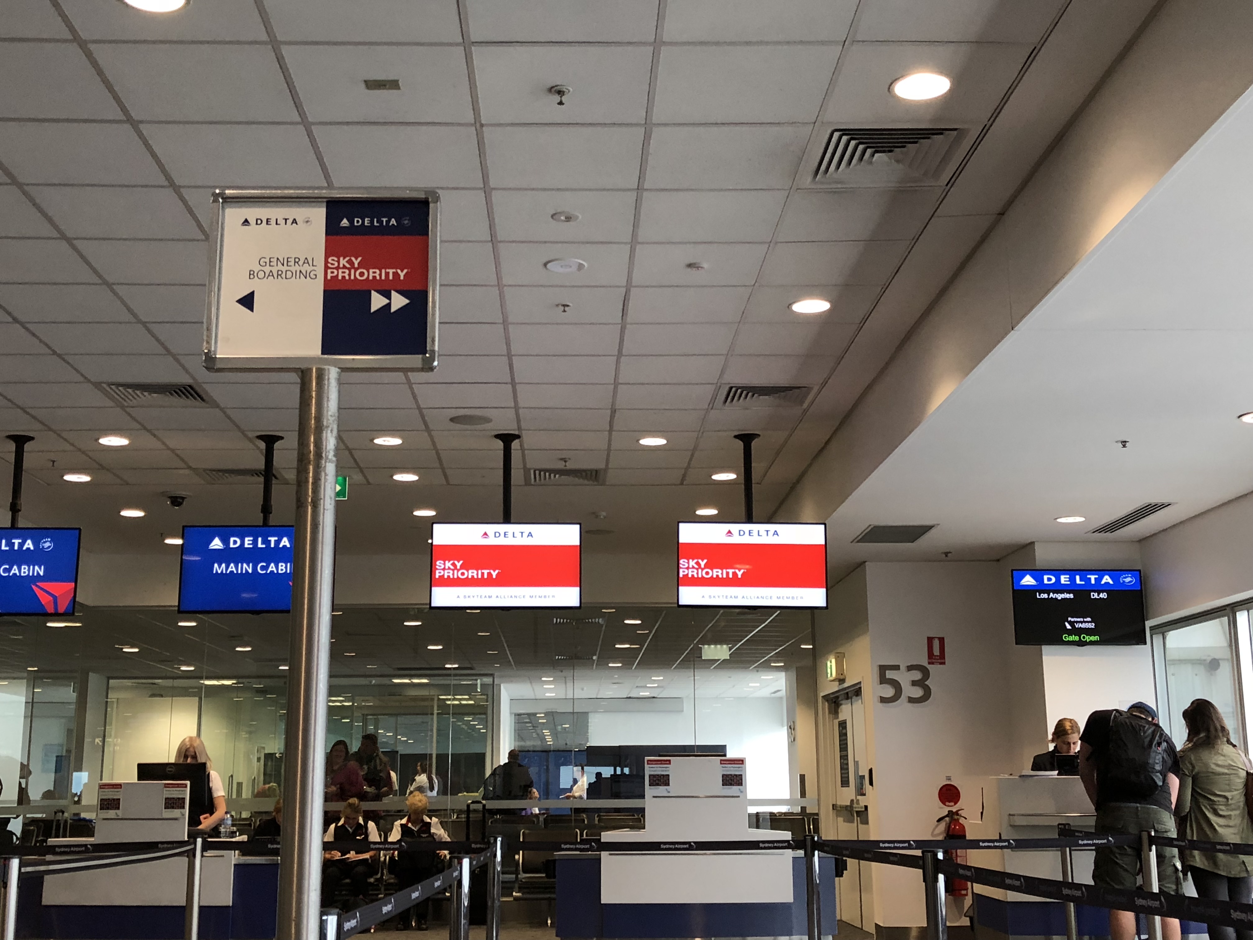 Delta boarding area at Sydney International Airport