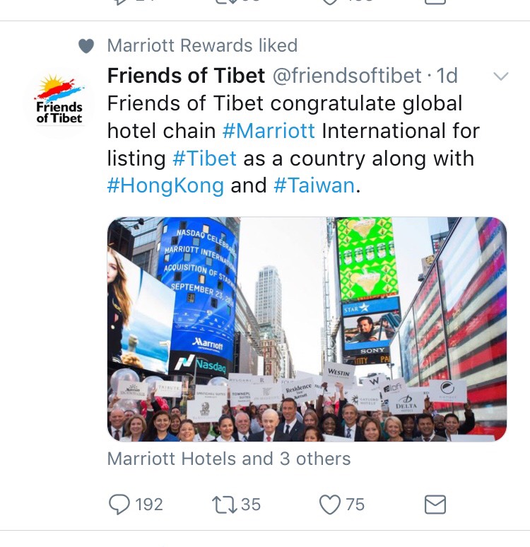 Marriott offends China