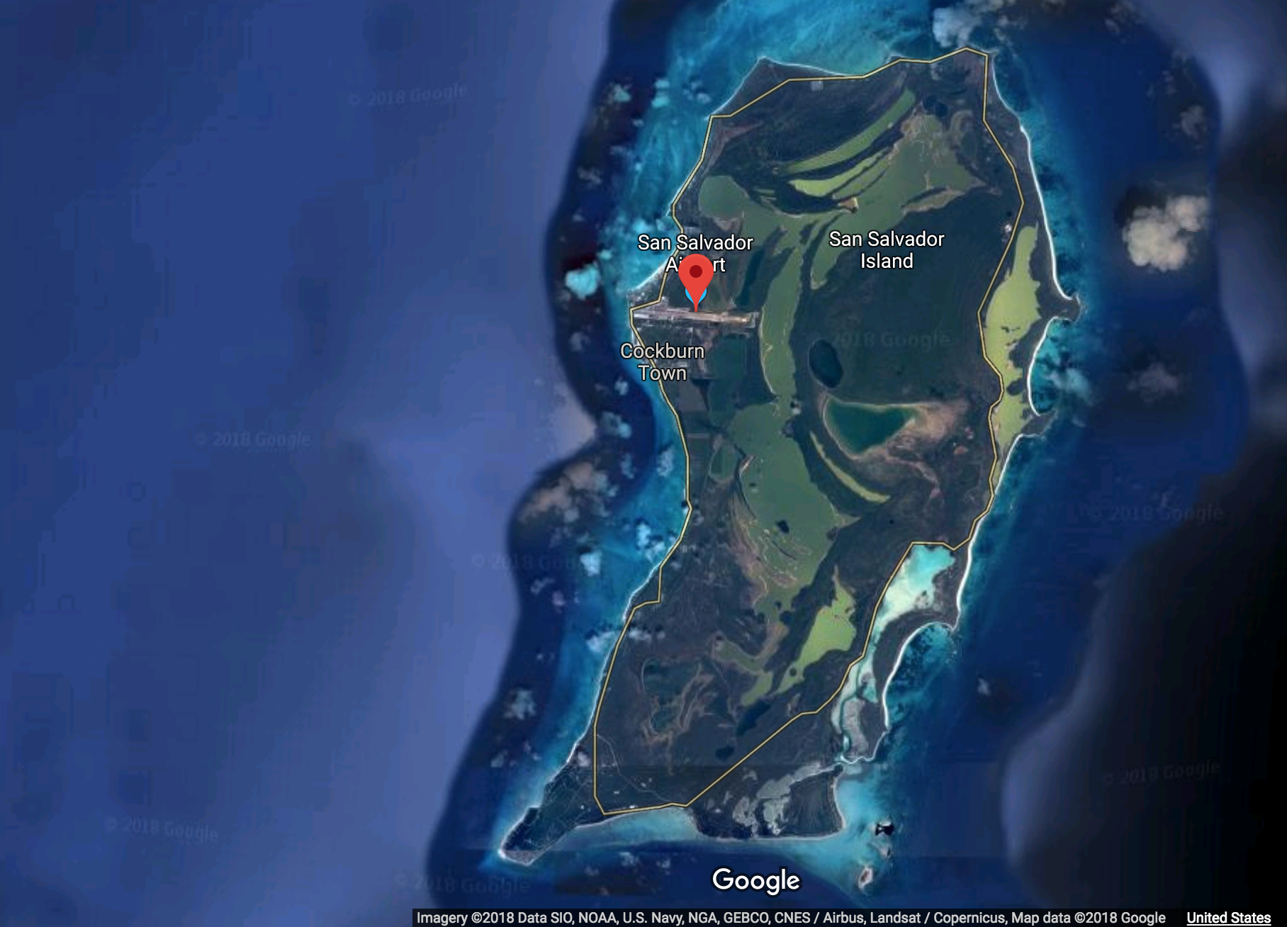San Salvador Island, The Bahamas on Google Maps (Image: Google Maps)
