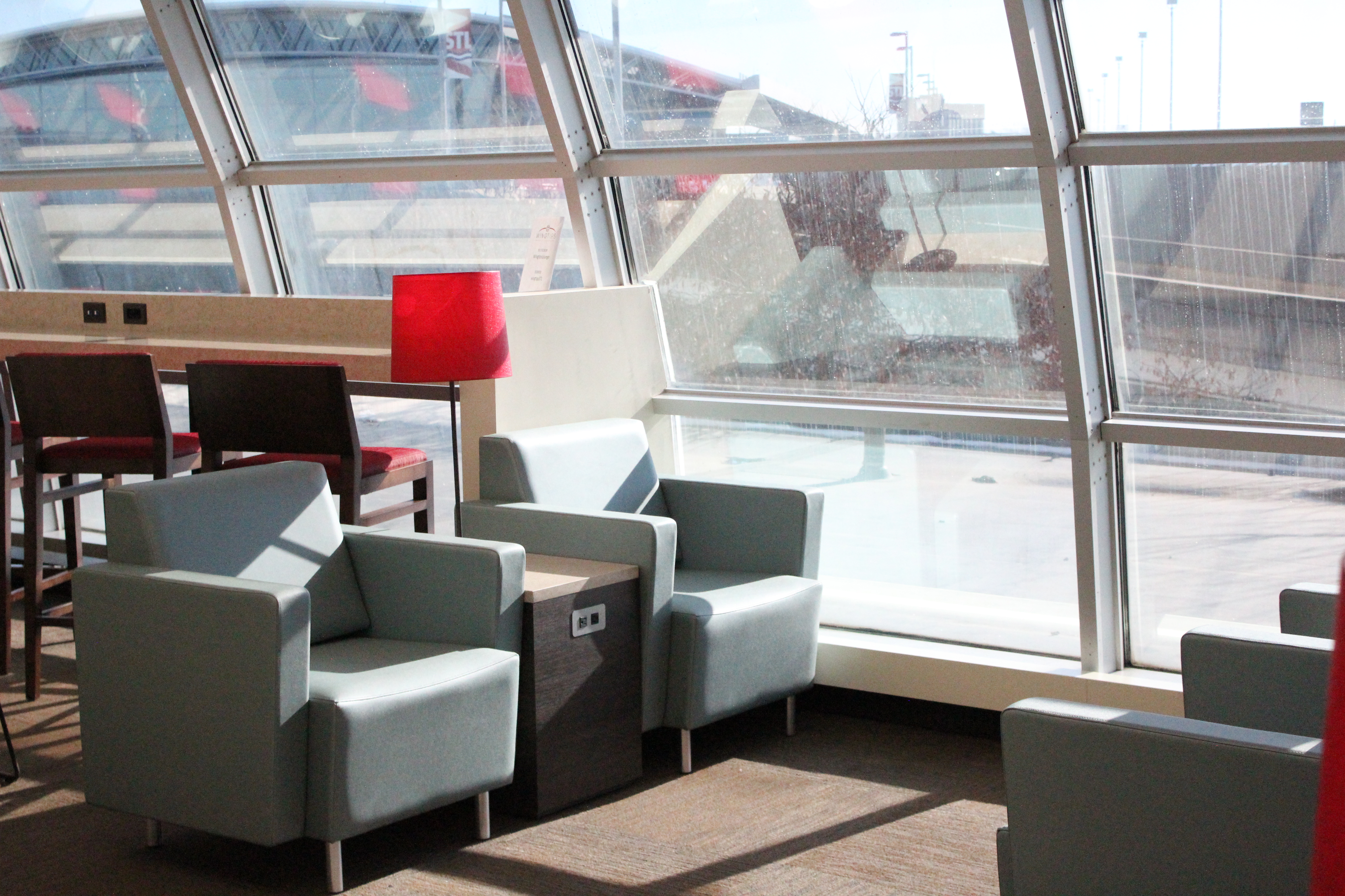 Leather lounge chairs at the Wingtips Lounge St. Louis