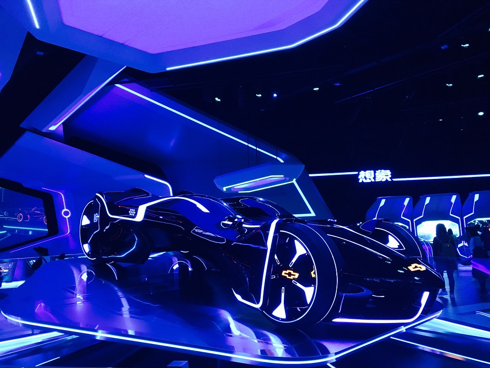 a black car with blue lights