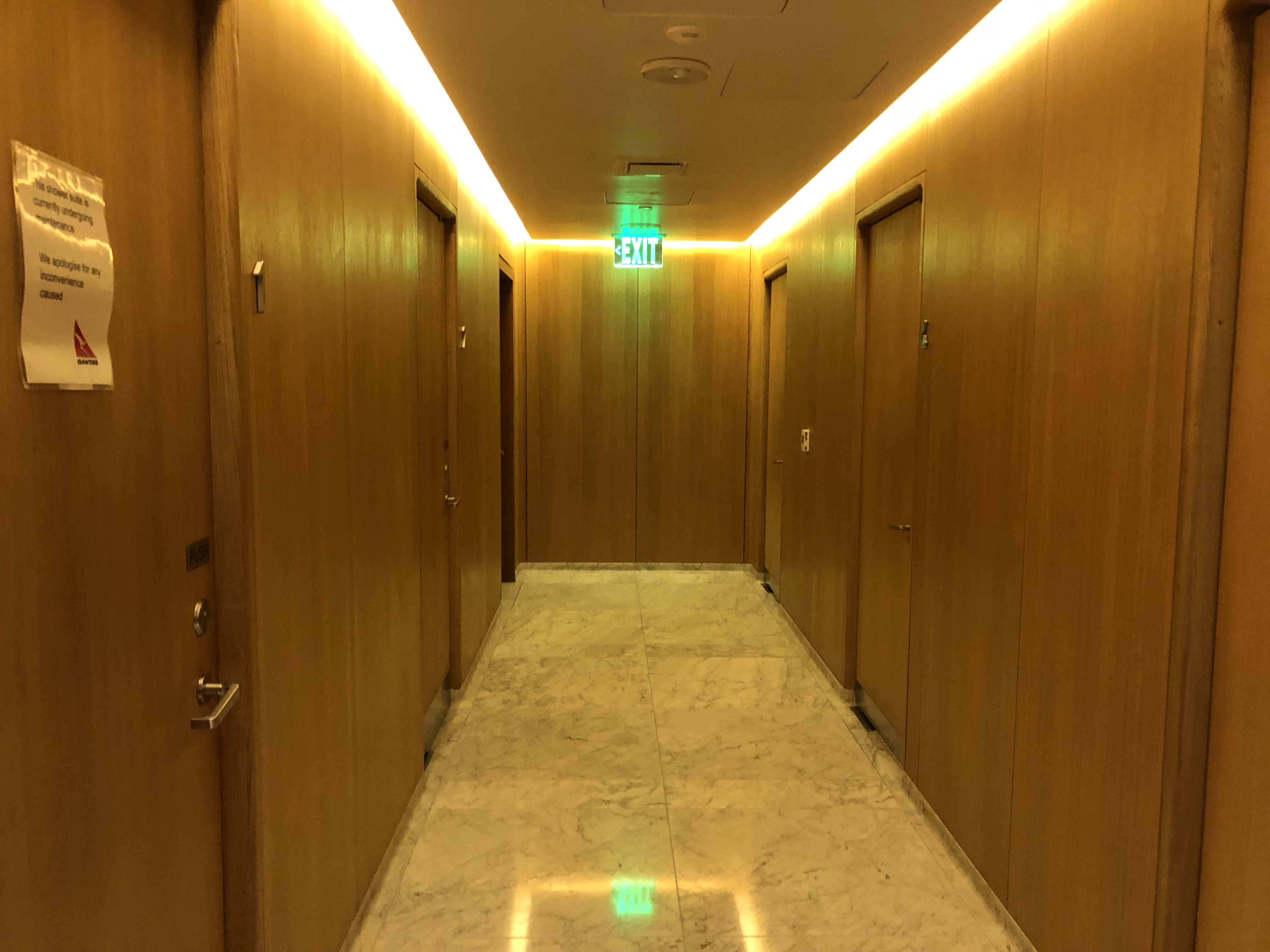 Qantas First Class Lounge LAX Corridor to Shower Suites