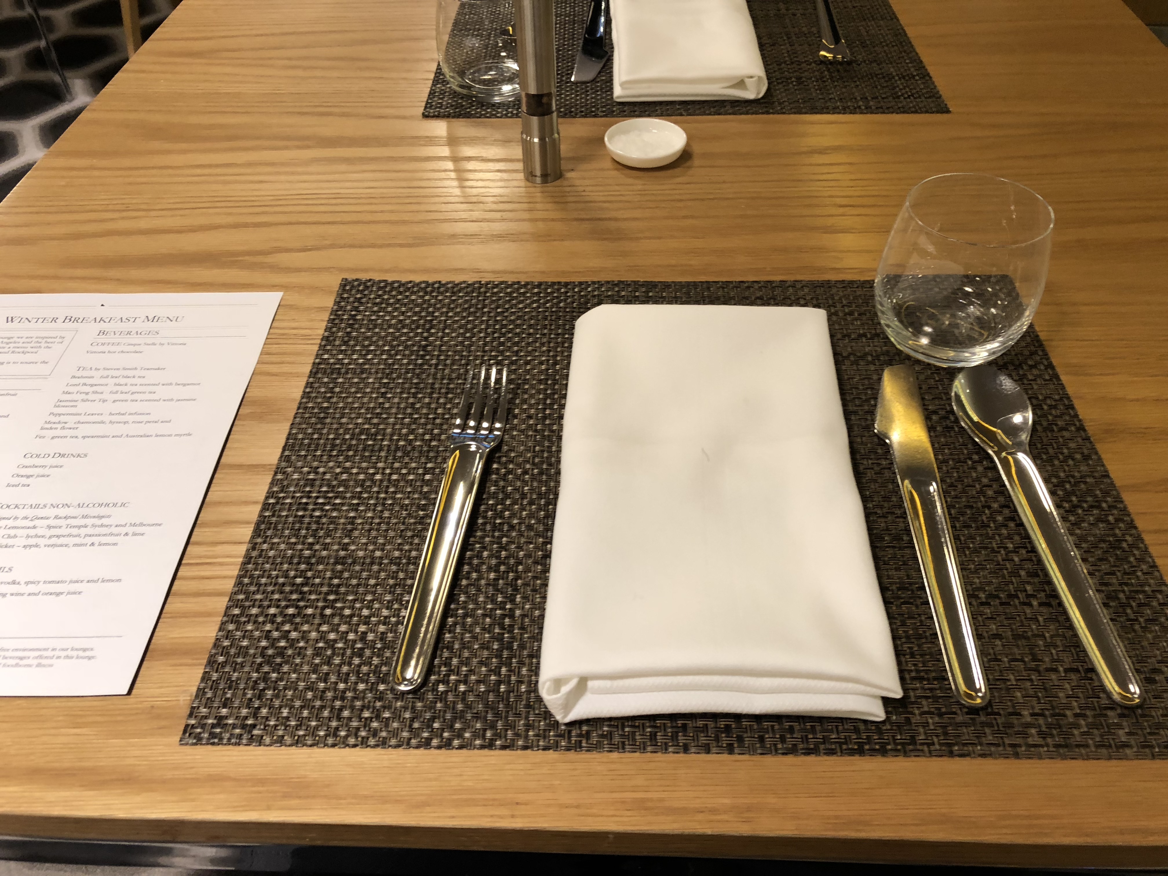 Qantas First Class Lounge LAX Restaurant Place Setting