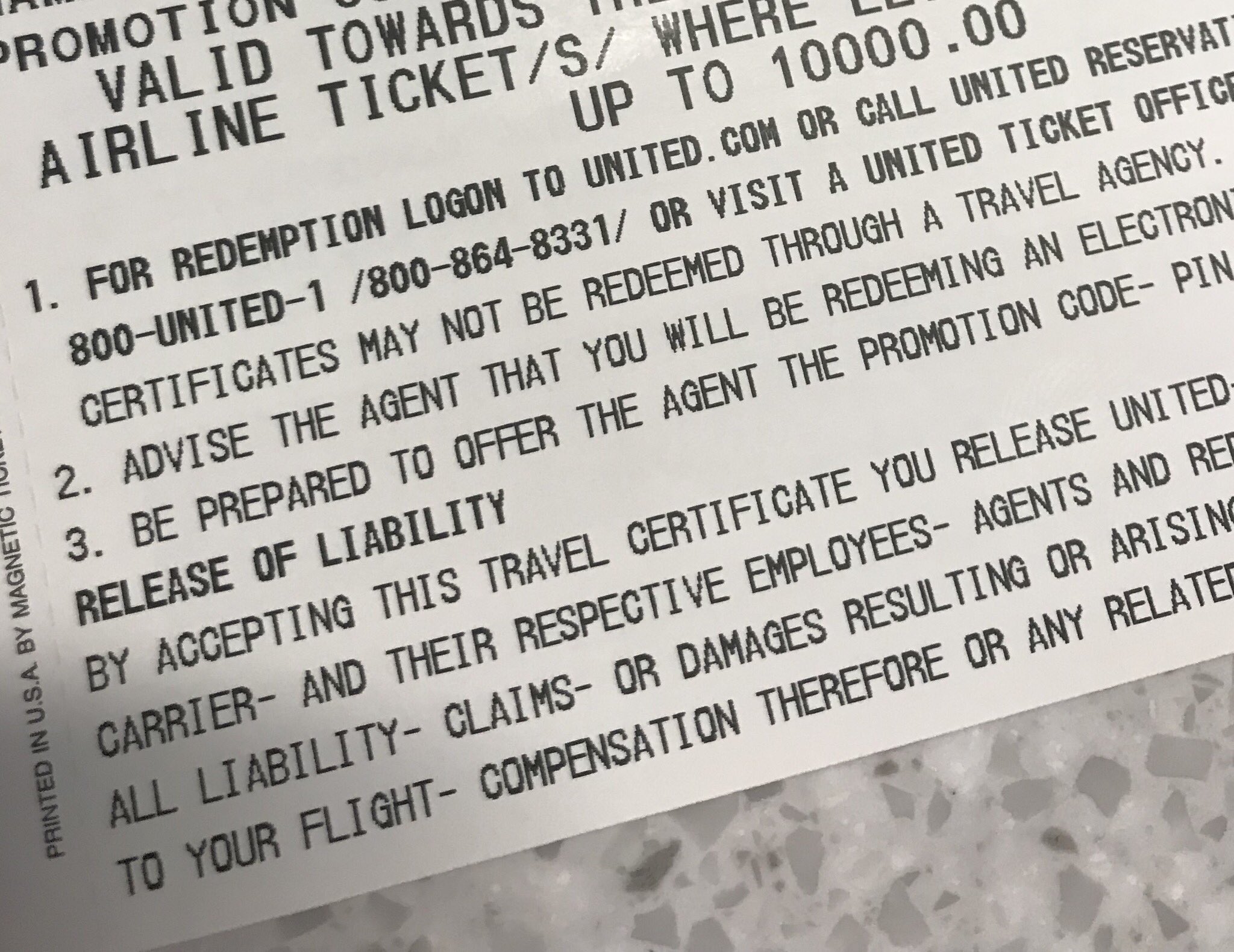 A United Voucher worth $10,000 (Image: @AllisonMPreiss on Twitter)