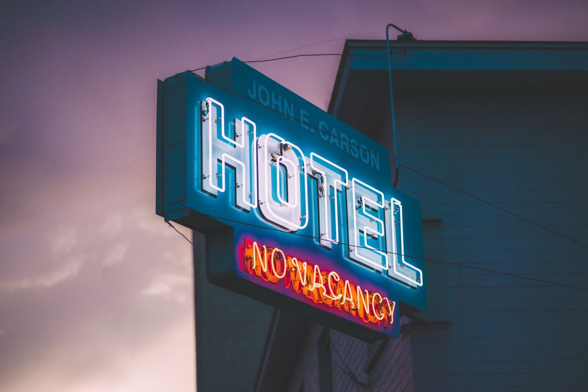 a neon sign on a building