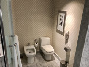 a bathroom with a toilet and a bidet