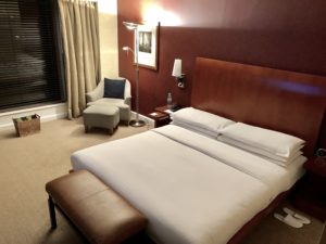 a bed in a hotel room