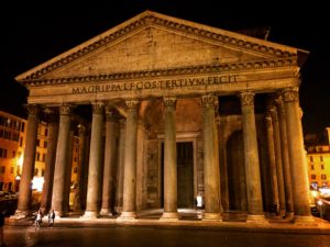 Pantheon, Rome with columns at night
