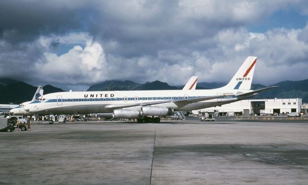 What was domestic flight like on a United DC-8 in 1959?