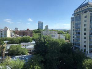 a city with trees and buildings