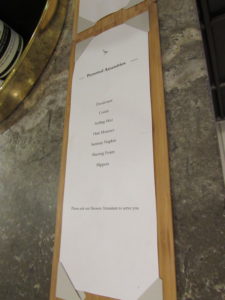Toiletries Menu