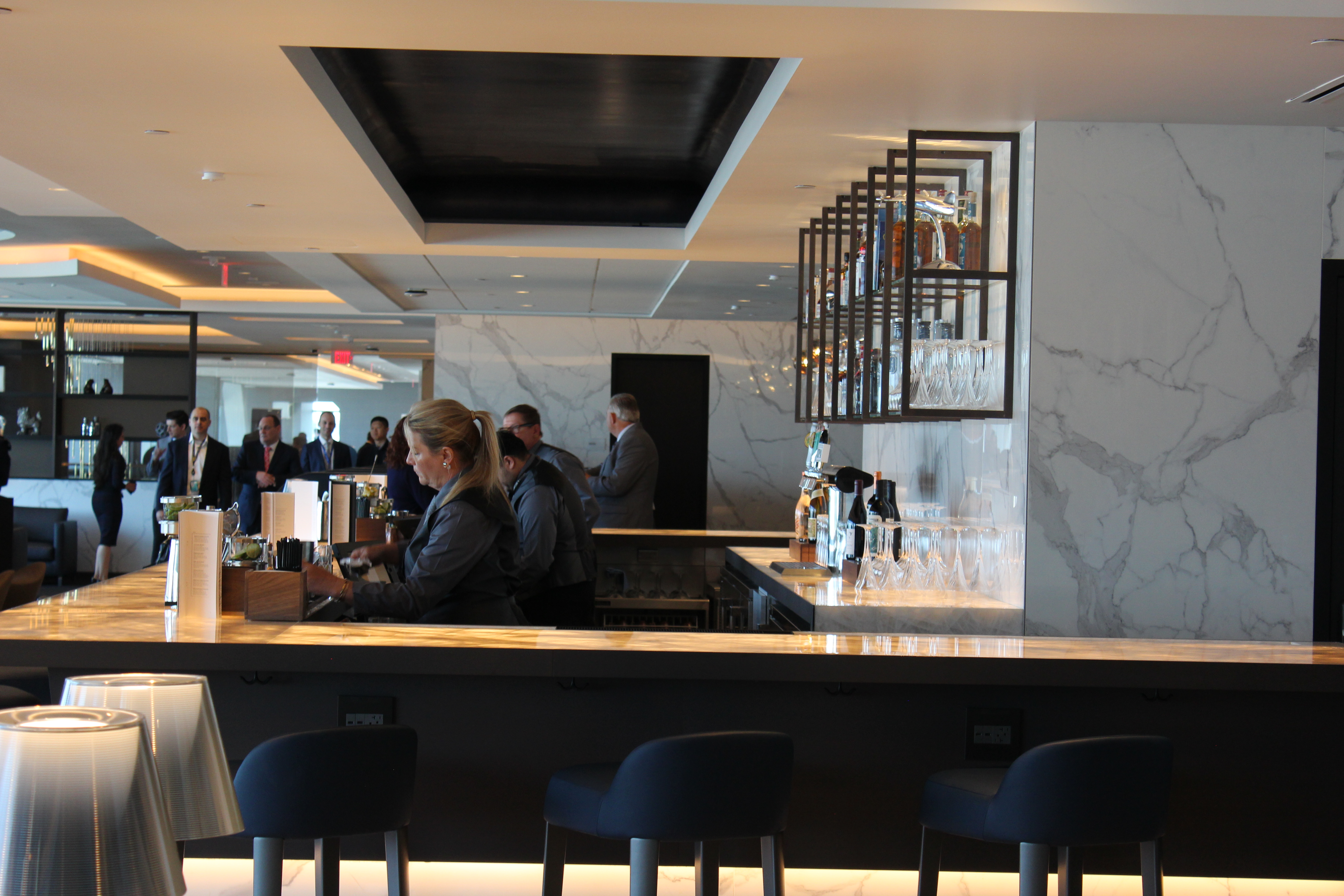 Side view of The Bar in the United Polaris Lounge San Francisco