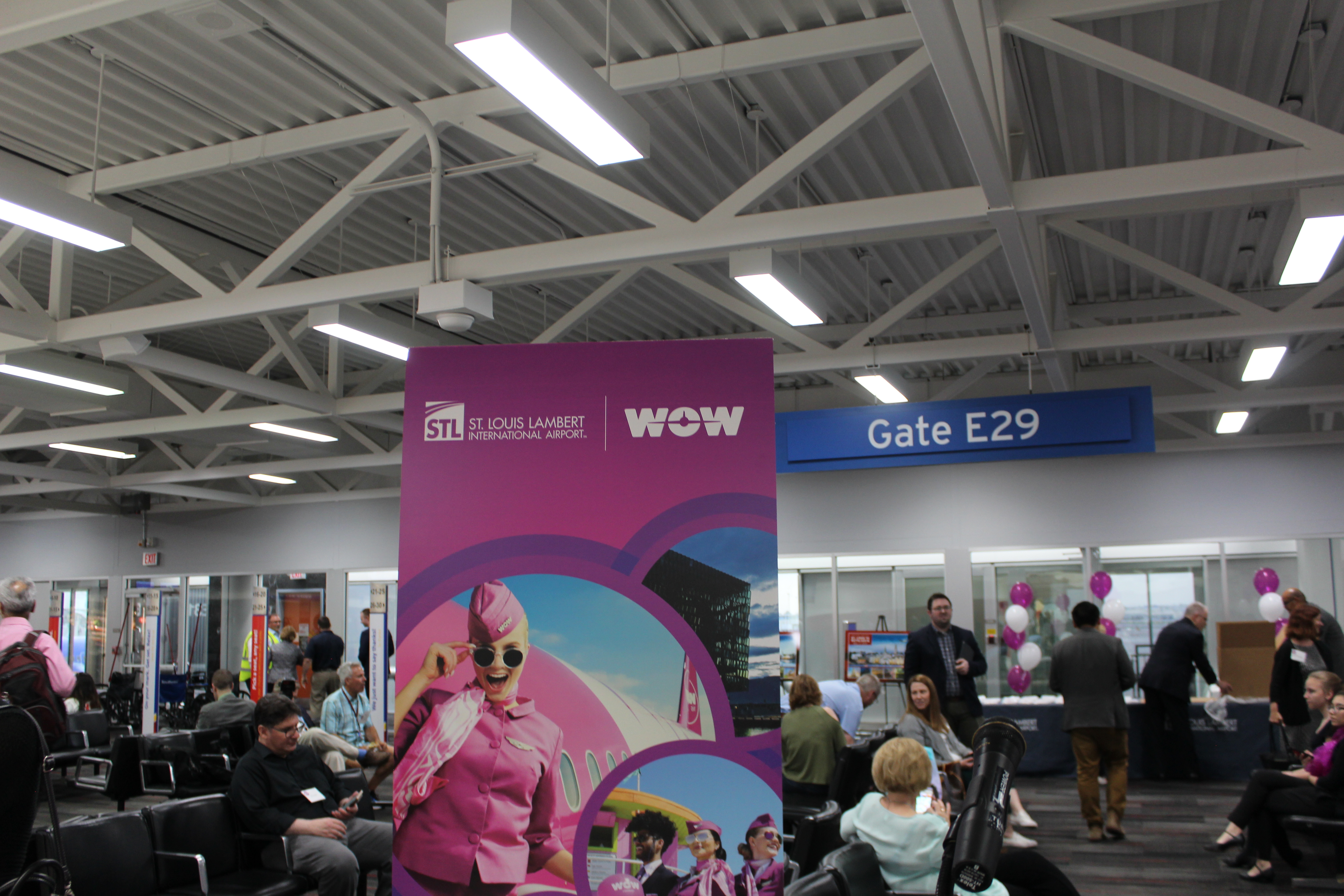 WOWAir and St. Louis Airport Promotional Banner at Gate E29