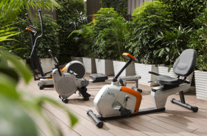 exercise machines on a deck