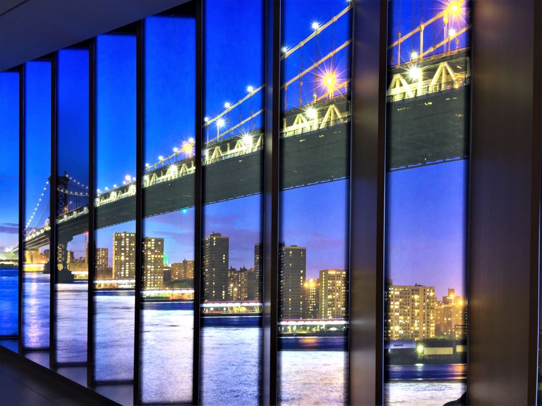 a view of a bridge through a window