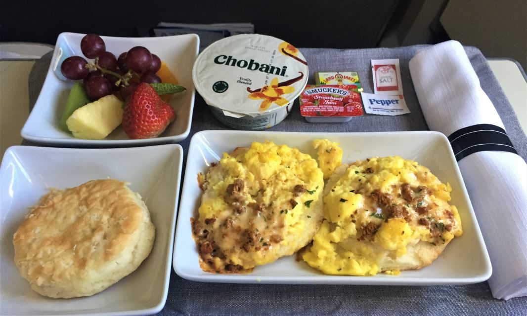 Who loves the brilliant breakfast biscuits in first class on American Airlines?