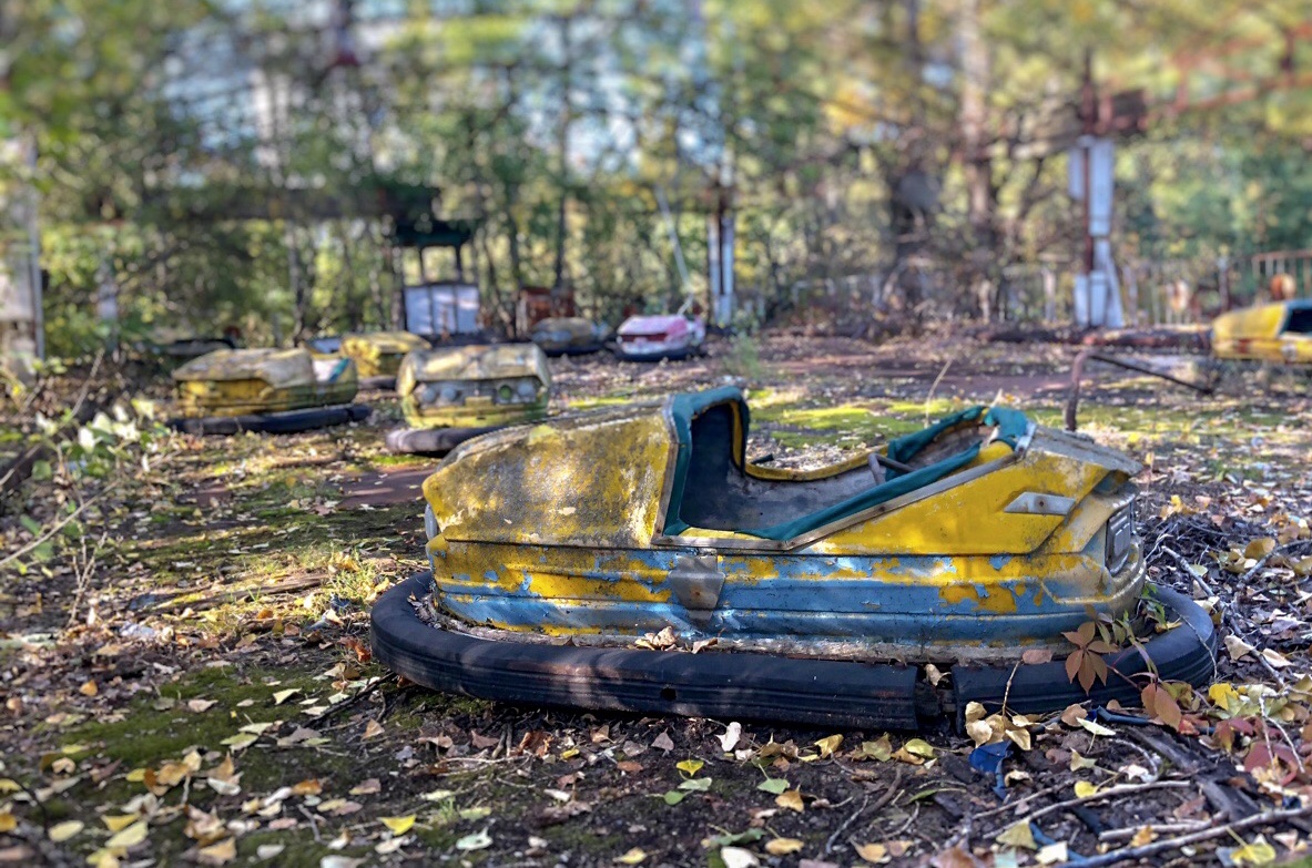 an abandoned bumper car