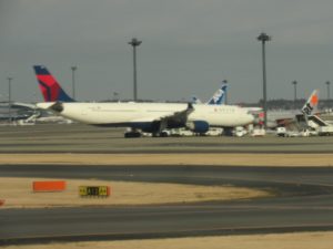 a large airplane on the runway