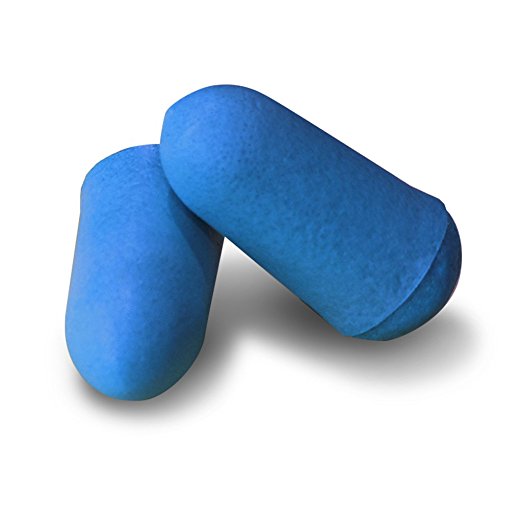 blue ear plugs on a white background