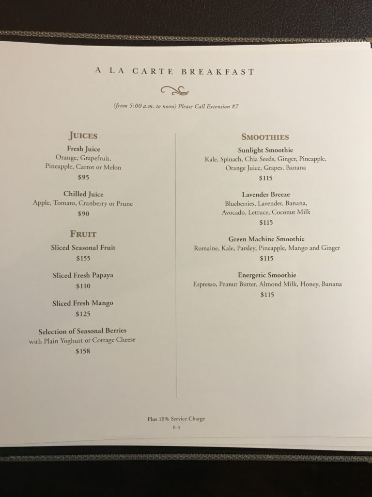 a menu of a breakfast