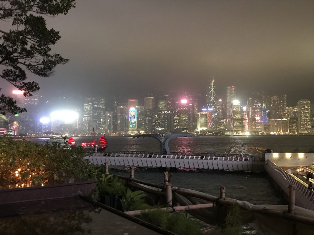 a city skyline at night