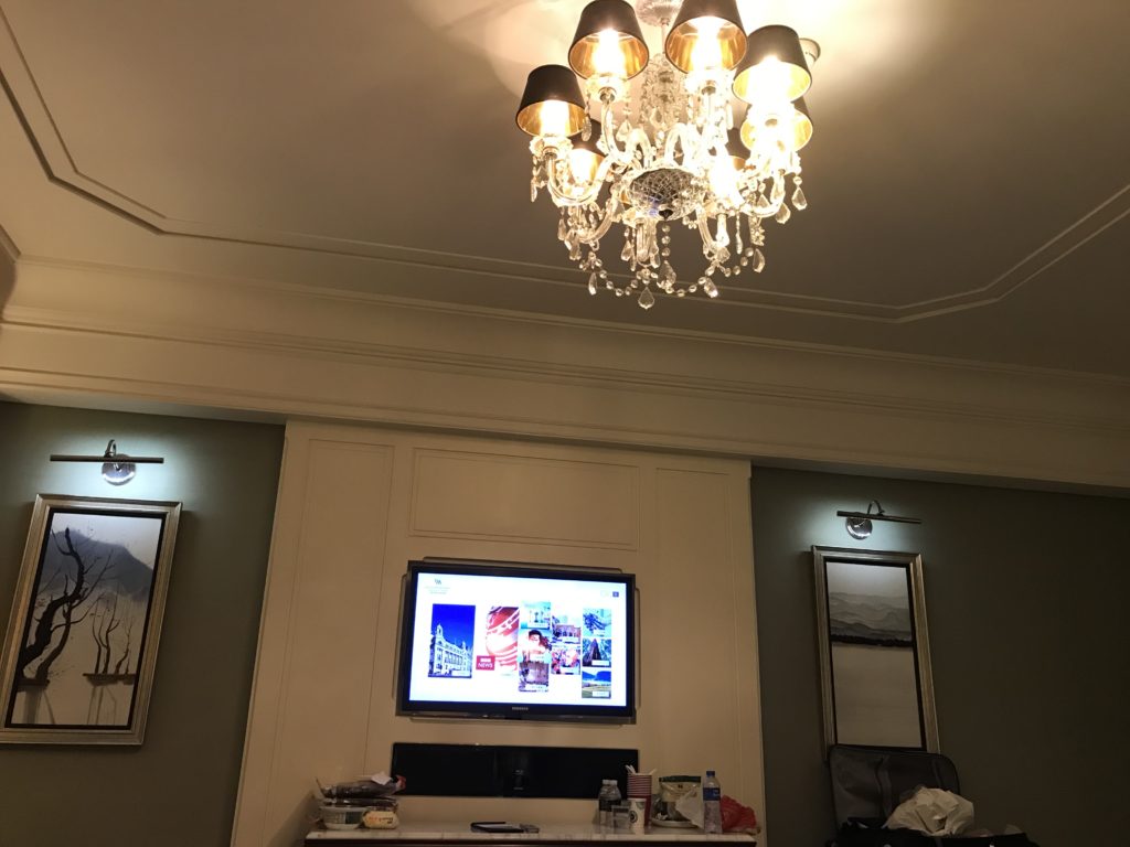 a chandelier in a room