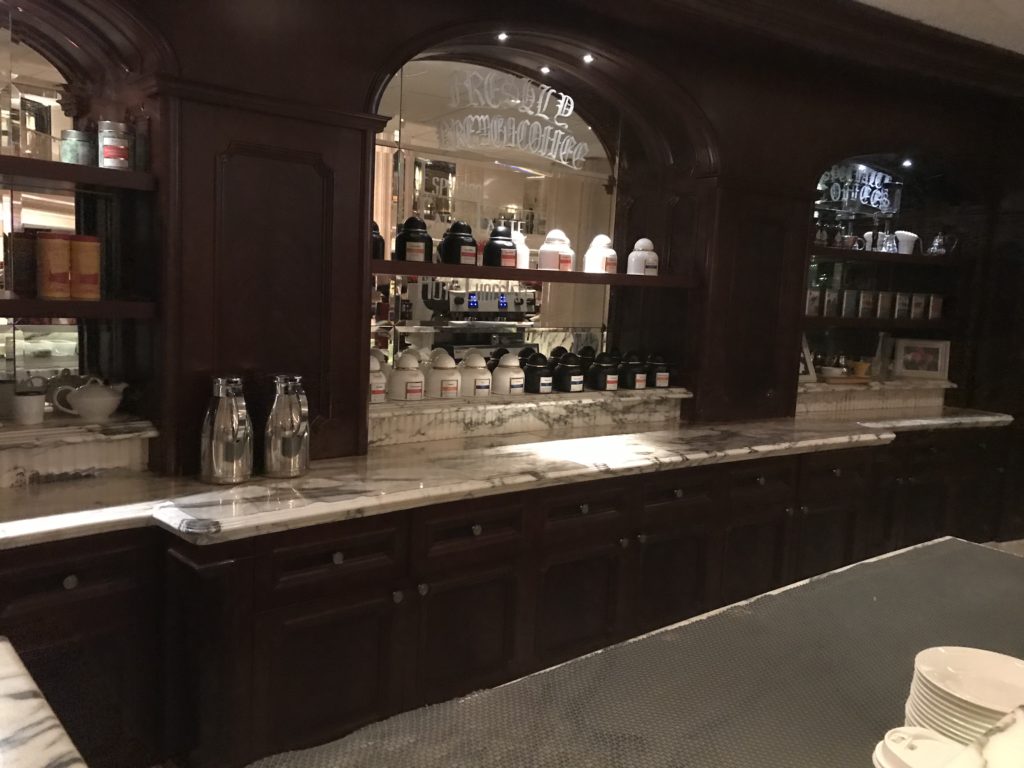 a counter with a variety of bottles on it