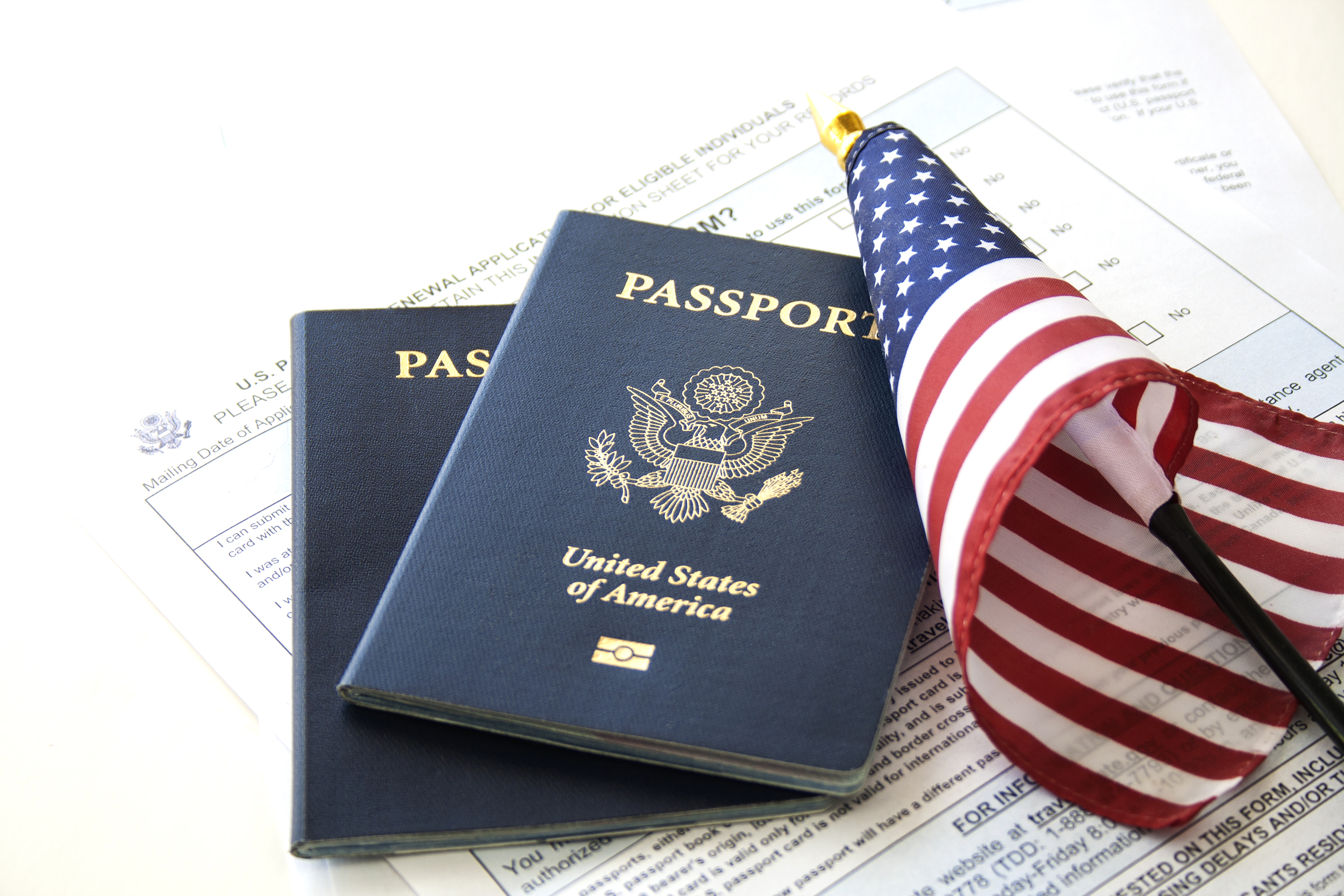 a passport and flag on a document